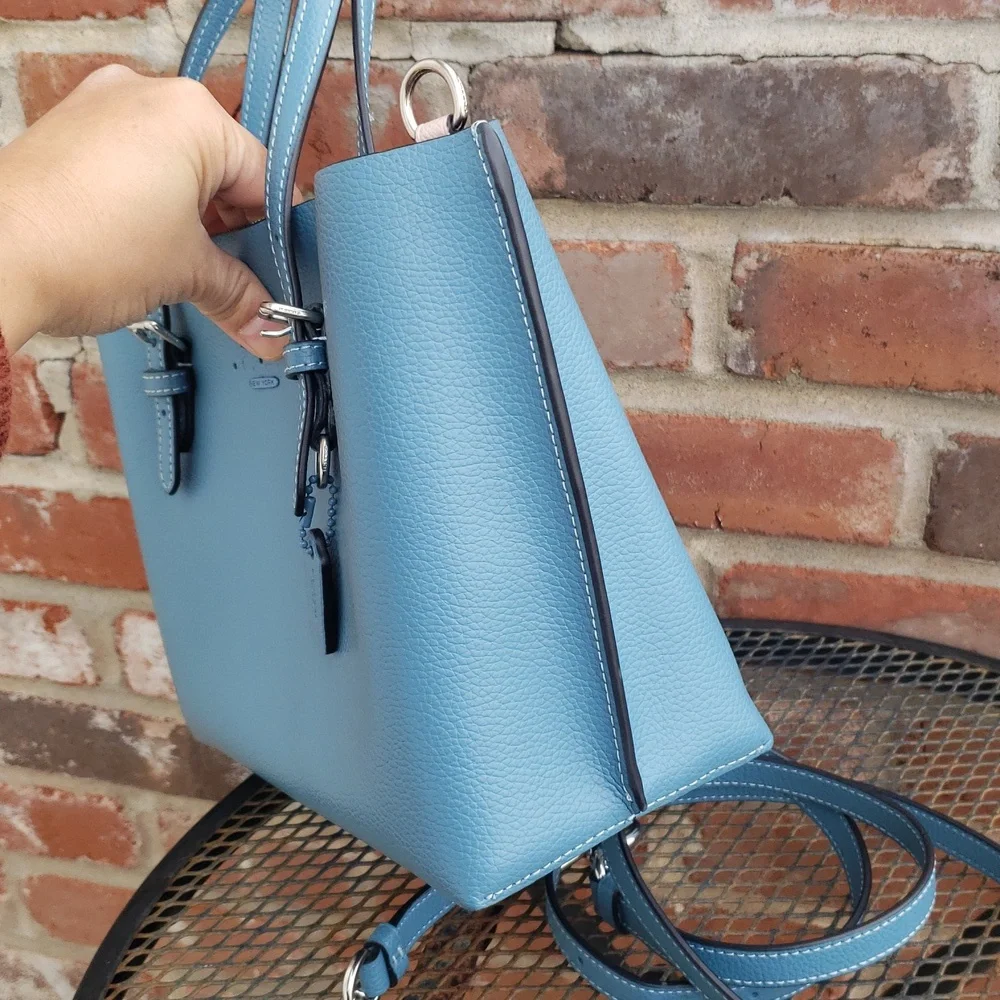 Coach Mollie Tote 25 Leather Satchel Convertible Bag Pacific Blue Designer - Picture 4 of 17